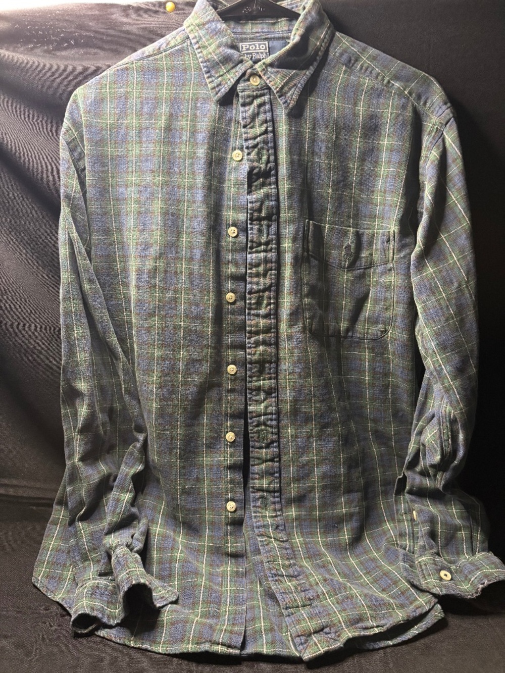 Polo Ralph Lauren Mens M Plaid Flanel Green/Blue Button Down Long Sleeve Shirt